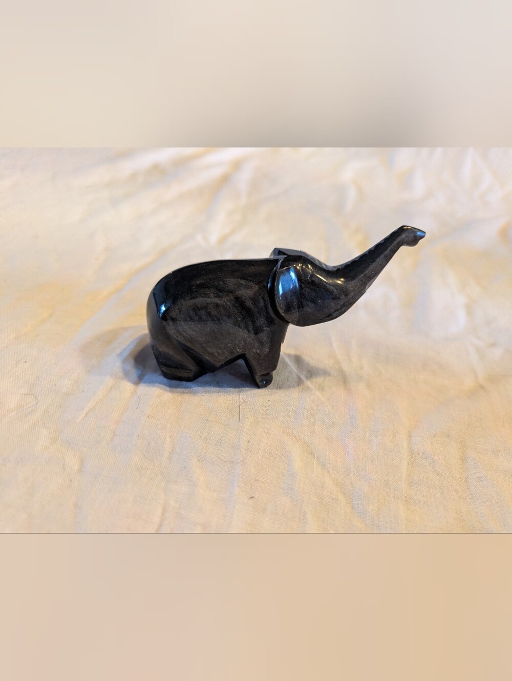 2/30$ Vintage Black Silver Sheen Obsidian Polished Stone Elephant Sculpture